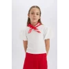 Defacto E0822 Beyaz Kız Çocuk Bisiklet Yaka Fitilli Kaşkorse Kısa Kollu Tişört