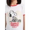 Defacto E0869 Beyaz Kız Çocuk Snoopy Crop Bisiklet Yaka Kaşkorse Kısa Kollu Tişört