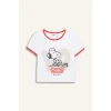 Defacto E0869 Beyaz Kız Çocuk Snoopy Crop Bisiklet Yaka Kaşkorse Kısa Kollu Tişört