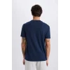 Defacto E0593 Lacivert %100 Pamuk Regular Fit Bisiklet Yaka Baskılı Kısa Kollu Tişört