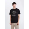 Defacto E1329 Siyah %100 Pamuk Regular Fit Bisiklet Yaka Baskılı Kısa Kollu Tişört