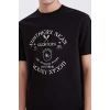 Defacto E1329 Siyah %100 Pamuk Regular Fit Bisiklet Yaka Baskılı Kısa Kollu Tişört