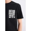 Defacto E0583 Siyah %100 Pamuk Regular Fit Bisiklet Yaka Baskılı Kısa Kollu Tişört