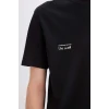 Defacto E0583 Siyah %100 Pamuk Regular Fit Bisiklet Yaka Baskılı Kısa Kollu Tişört