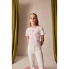 Defacto E0823 Pembe Kız Çocuk Slim Fit Dar Kesim Bisiklet Yaka Kalp Desenli Ribana Kısa Kollu Tişört