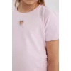 Defacto E0823 Pembe Kız Çocuk Slim Fit Dar Kesim Bisiklet Yaka Kalp Desenli Ribana Kısa Kollu Tişört