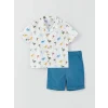 LCW baby Ekru Desenli Kısa Kollu Erkek Bebek Gömlek ve Şort  2li Takım