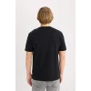 Defacto D5577 Siyah %100 Pamuk Regular Fit Bisiklet Yaka Baskılı Kısa Kollu Tişört