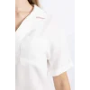 Defacto C3751 Beyaz Coool Oversize Geniş Kalıp Pijama Yaka Kısa Kollu Gömlek