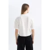 Defacto C3751 Beyaz Coool Oversize Geniş Kalıp Pijama Yaka Kısa Kollu Gömlek