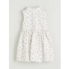 LCW Kids Ekru Bisiklet Yaka Çiçekli Kız Çocuk Elbise