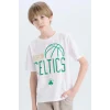 Defacto D9549 Beyaz Erkek Çocuk NBA Boston Celtics Bisiklet Yaka Kısa Kollu Tişört