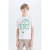 Defacto D9549 Beyaz Erkek Çocuk NBA Boston Celtics Bisiklet Yaka Kısa Kollu Tişört