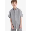 Defacto E7003 Gri Erkek Çocuk Polo Yaka Dokulu Kısa Kollu Gömlek