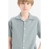 Defacto W3239 Mavi Erkek Çocuk Oversize Geniş Kalıp Polo Yaka Müslin Kısa Kollu Gömlek