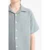 Defacto W3239 Mavi Erkek Çocuk Oversize Geniş Kalıp Polo Yaka Müslin Kısa Kollu Gömlek