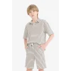 Defacto C2190 Ekru Erkek Çocuk 2li Takım Çizgili Kısa Kollu Polo Tişört Beli Lastikli Şort