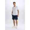 Defacto C7684 Lacivert %100 Pamuk Regular Fit Gabardin Bermuda Şort