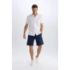 Defacto C7684 Lacivert %100 Pamuk Regular Fit Gabardin Bermuda Şort