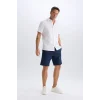Defacto C7684 Lacivert %100 Pamuk Regular Fit Gabardin Bermuda Şort