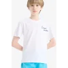 Defacto E3740 Beyaz Erkek Çocuk Bisiklet Yaka Baskılı Kısa Kollu Tişört