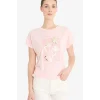 Defacto F5099 Pembe Bisiklet Yaka Çiçekli Kısa Kollu Tişört