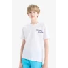 Defacto E3740 Beyaz Erkek Çocuk Bisiklet Yaka Baskılı Kısa Kollu Tişört