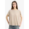 Defacto C8807 Bej Bisiklet Yaka Basic Düz Modal Kısa Kollu Tişört