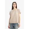 Defacto C8807 Bej Bisiklet Yaka Basic Düz Modal Kısa Kollu Tişört