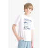 Defacto E6315 Beyaz Erkek Çocuk Bisiklet Yaka Baskılı Kısa Kollu Tişört