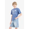Defacto E6309 Mavi Erkek Çocuk Bisiklet Yaka Baskılı Kısa Kollu Tişört