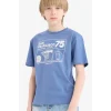 Defacto E6309 Mavi Erkek Çocuk Bisiklet Yaka Baskılı Kısa Kollu Tişört