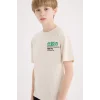 Defacto E0100 Bej Erkek Çocuk Bisiklet Yaka Sırt Baskılı Kısa Kollu Tişört