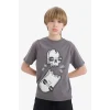 Defacto D9293 Antrasit Erkek Çocuk Bisiklet Yaka Kaykay Baskılı Kısa Kollu Tişört