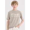 Defacto D9265 Gri Erkek Çocuk Bisiklet Yaka Sırt Baskılı Kısa Kollu Tişört