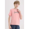 Defacto E0101 Pembe Erkek Çocuk Bisiklet Yaka Sırt Baskılı Kısa Kollu Tişört