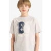 Defacto E6313 Gri Erkek Çocuk Bisiklet Yaka Baskılı Kısa Kollu Tişört