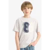 Defacto E6313 Gri Erkek Çocuk Bisiklet Yaka Baskılı Kısa Kollu Tişört