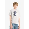 Defacto E6313 Gri Erkek Çocuk Bisiklet Yaka Baskılı Kısa Kollu Tişört