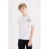 Defacto E5081 Beyaz Erkek Çocuk Bisiklet Yaka Sırt Baskılı Kısa Kollu Tişört