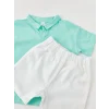 LCW baby Turkuaz Polo Yaka Kısa Kollu Basic Erkek Bebek Tişört ve Şort 2li Takım