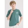 Defacto E5084 Yeşil Erkek Çocuk Bisiklet Yaka Sırt Baskılı Kısa Kollu Tişört