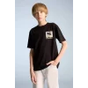 Defacto E0099 Siyah Erkek Çocuk Bisiklet Yaka Sırt Baskılı Kısa Kollu Tişört
