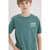 Defacto E5084 Yeşil Erkek Çocuk Bisiklet Yaka Sırt Baskılı Kısa Kollu Tişört