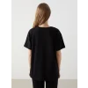XSIDE Siyah Bisiklet Yaka Florida Baskılı Kadın Tişört