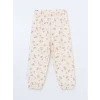 LCW Kids Ekru Beli Lastikli Çiçekli Kız Çocuk Eşofman Alt