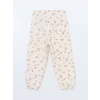 LCW Kids Ekru Beli Lastikli Çiçekli Kız Çocuk Eşofman Alt