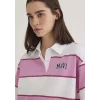 Mavi 1613005-89359 Mavi Logo Baskılı Pembe Çizgili Polo Tişört