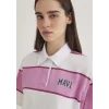 Mavi 1613005-89359 Mavi Logo Baskılı Pembe Çizgili Polo Tişört