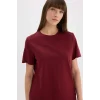 Defacto A9428 Bordo Regular Fit Bisiklet Yaka Basic Düz l Premium Kısa Kollu Bordo Tişört